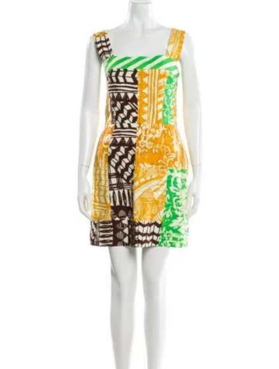 Pre-owned Oscar De La Renta Printed Mini Dress In Yellow