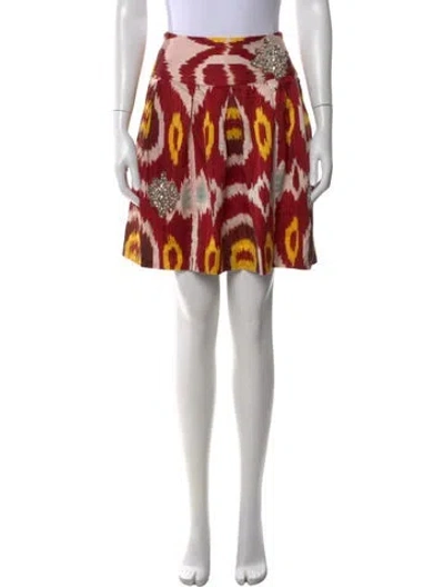 Pre-owned Oscar De La Renta Printed Mini Skirt In Red
