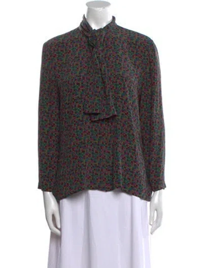 Pre-owned Oscar De La Renta Printed Mock Neck Blouse In Green