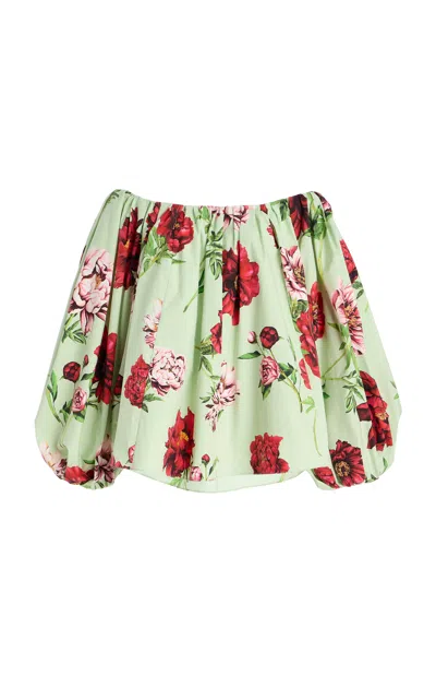 Oscar De La Renta Printed Off-the-shoulder Cotton Poplin Top In Multi