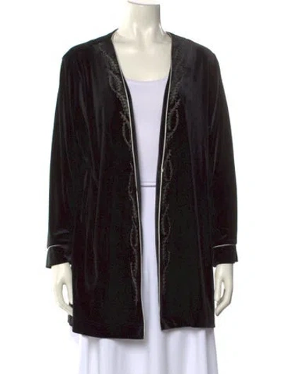 Pre-owned Oscar De La Renta Printed Open Front Sweater In Black