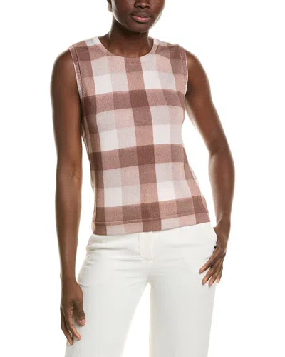 Oscar De La Renta Printed Plaid Twinset Top In Transparent