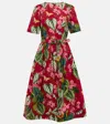 Oscar De La Renta Bedrucktes Midikleid Aus Popeline In Ruby Multi