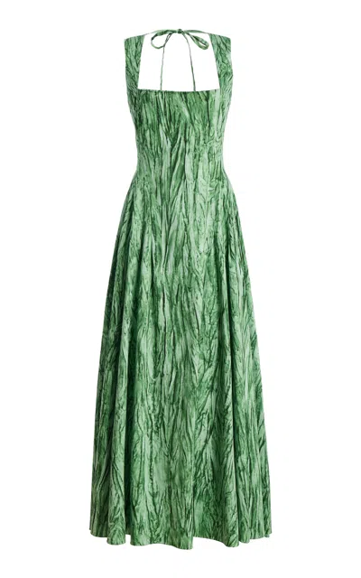 Oscar De La Renta Sleeveless Velvet-print Cotton Poplin Sateen Midi Dress In Green