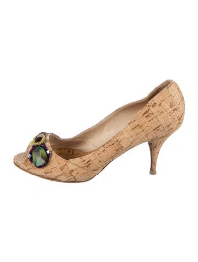 Pre-owned Oscar De La Renta Printed Pumps In Yellow