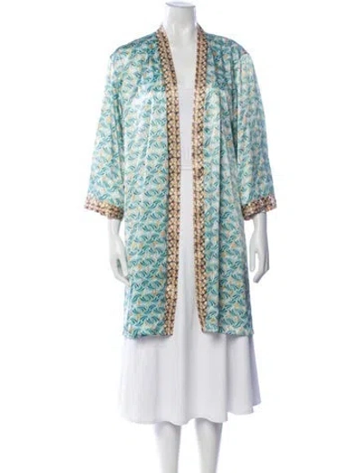 Pre-owned Oscar De La Renta Printed Robe In Blue