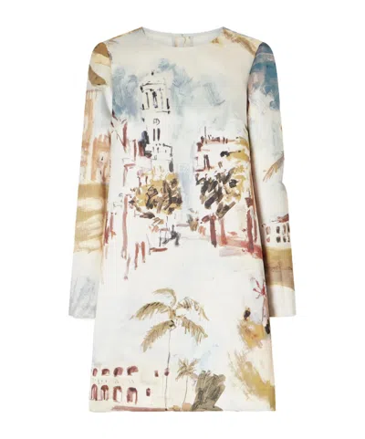 Oscar De La Renta Printed Satin Mini Dress In Multi
