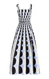 Oscar De La Renta Geo Print Silk Twill Belted Midi Dress In Light Blue