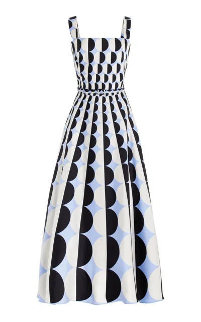 Oscar De La Renta Belted Printed Silk-twill Midi Dress In Blue