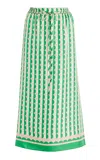 Oscar De La Renta Printed Silk Twill Midi Skirt In Green