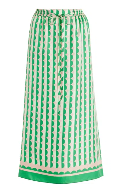 Oscar De La Renta Printed Silk Twill Midi Skirt In Green