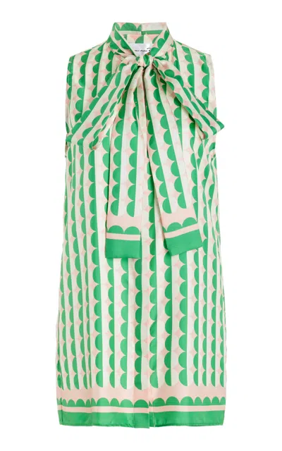 Oscar De La Renta Printed Silk Twill Mini Dress In Green