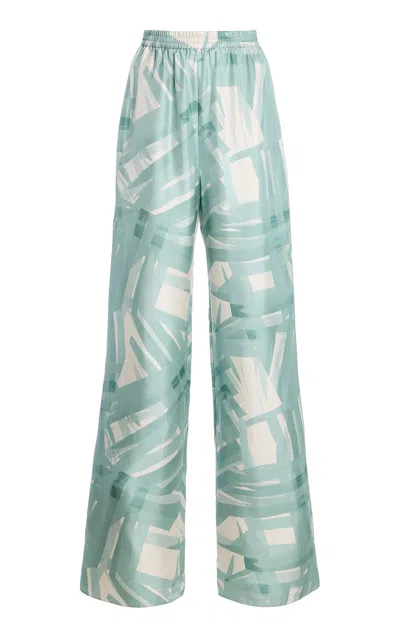 Oscar De La Renta Printed Silk-twill Wide-leg Pants In Green