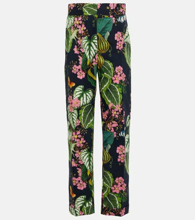 Oscar De La Renta Printed Straight Cropped Poplin Pants In Blue