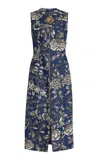 Oscar De La Renta Printed Stretch-denim Midi Dress In Dark Wash