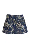 Oscar De La Renta Printed Stretch-denim Mini Skirt In Whiteindigo