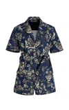 Oscar De La Renta Printed Stretch-denim Playsuit In Dark Wash