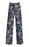 Oscar De La Renta Printed Stretch High-rise Straight-leg Jeans In Dark Wash