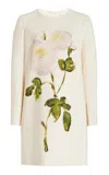 Oscar De La Renta Printed Stretch-wool Mini Dress In White/ivory