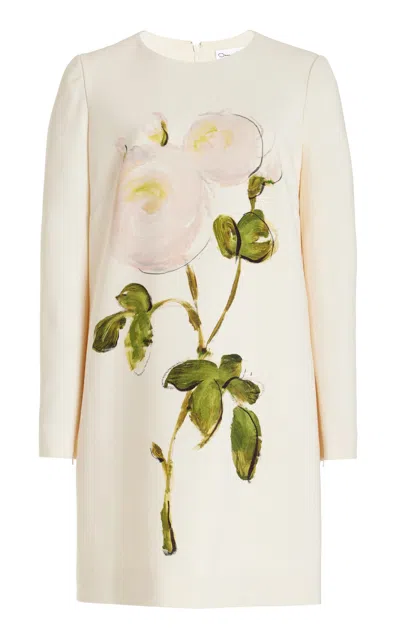 Oscar De La Renta Printed Stretch-wool Mini Dress In White/ivory