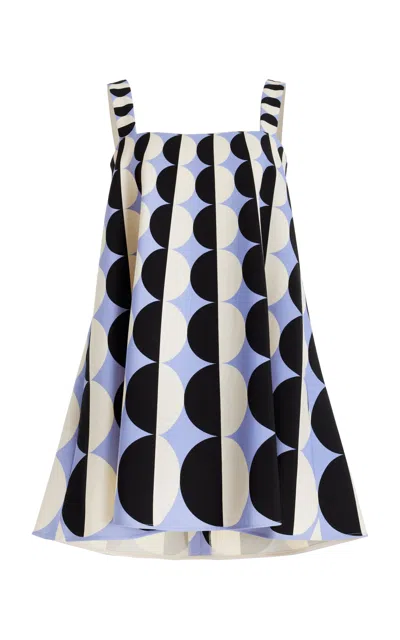 Oscar De La Renta Printed Stretch-wool Mini Dress In Blue/black