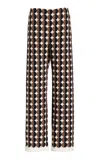 Oscar De La Renta Printed Stretch-wool Straight-leg Pants In Brown
