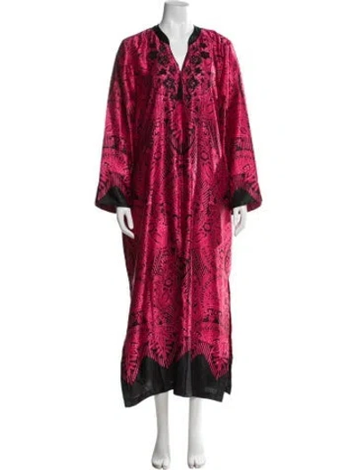 Pre-owned Oscar De La Renta Printed Tassel Accents Nightgown In Pink