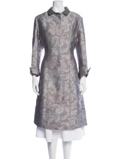 Pre-owned Oscar De La Renta Printed Trench Coat In Gray