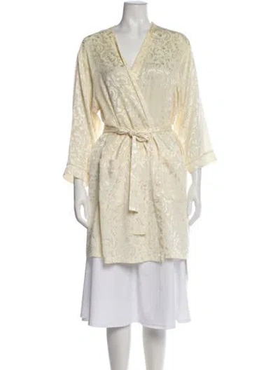 Pre-owned Oscar De La Renta Printed Whipstitch Trim Robe In Yellow