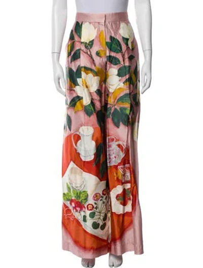 Pre-owned Oscar De La Renta Printed Wide Leg Pants W/ Tags In Pink