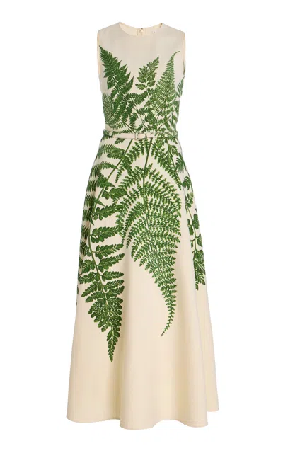 Oscar De La Renta Printed Wool-blend Midi Dress In Ivory