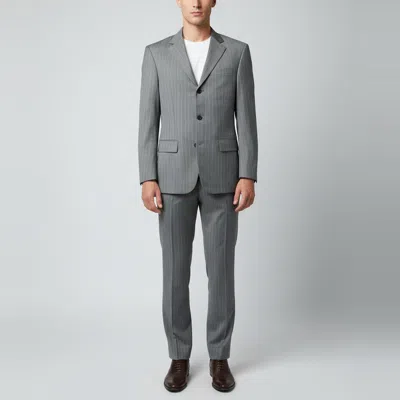 Pre-owned Oscar De La Renta Profile Vintage Grey Striped Wool Regular Fit Suit S In Gray