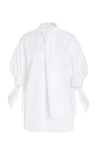 Oscar De La Renta Puff Sleeve Cotton Poplin Top In White