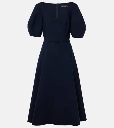 Oscar De La Renta Puff-sleeve Wool-blend Midi Dress In Blue