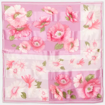 Oscar De La Renta Purple Floral Print Silk Scarf