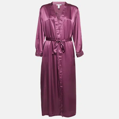 Pre-owned Oscar De La Renta Purple Lace Trim Satin Gown And Robe S