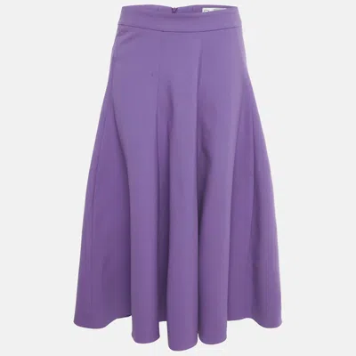 Pre-owned Oscar De La Renta Purple Wool Pleated Midi Skirt M