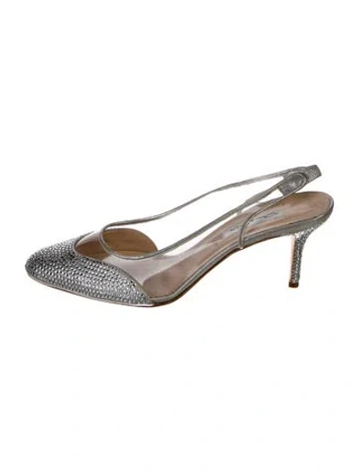 Pre-owned Oscar De La Renta Pvc Crystal Embellishments Slingback Pumps In Silver