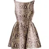 Oscar De La Renta Python Print Silk Faille Fit & Flare In Olive