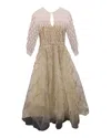 Oscar De La Renta Quarter-sleeve Corded Gown In Cream Tulle In White