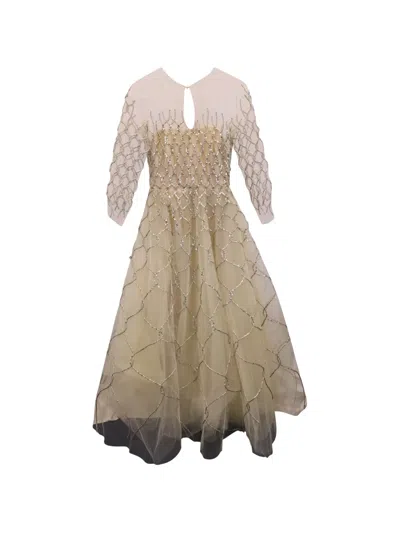 Pre-owned Oscar De La Renta Quarter-sleeve Dress In Neutral