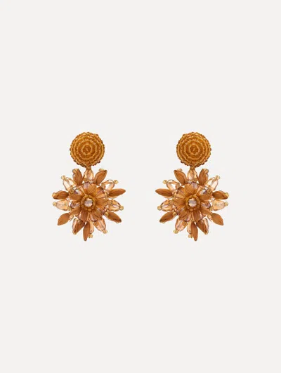 Oscar De La Renta Raffia & Beaded Flower Earrings