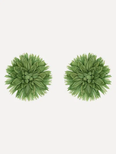Oscar De La Renta Raffia Flower Clip-on Earrings In Green