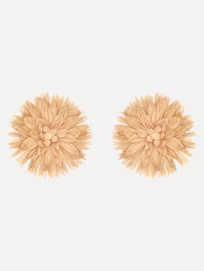 Oscar De La Renta Raffia Flower Clip-on Earrings In Sand