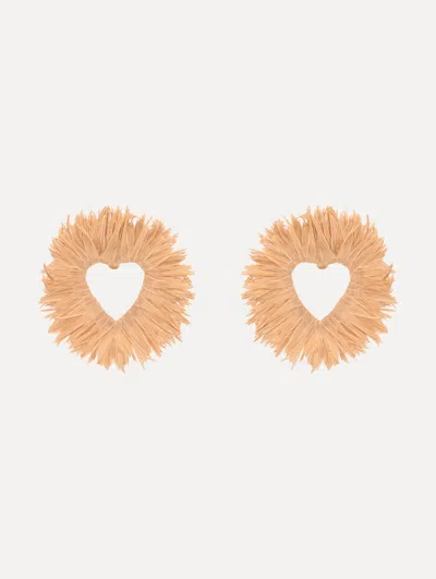 Oscar De La Renta Raffia Heart Earrings In Neutral