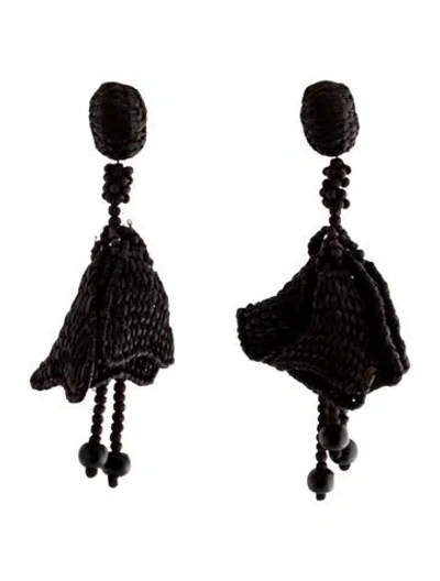 Pre-owned Oscar De La Renta Raffia Impatiens Earrings In Brown