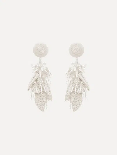 Oscar De La Renta Raffia Tassel Bouquet Clip-on Earrings In White