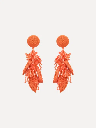 Oscar De La Renta Raffia Tassel Bouquet Clip-on Earrings In Orange