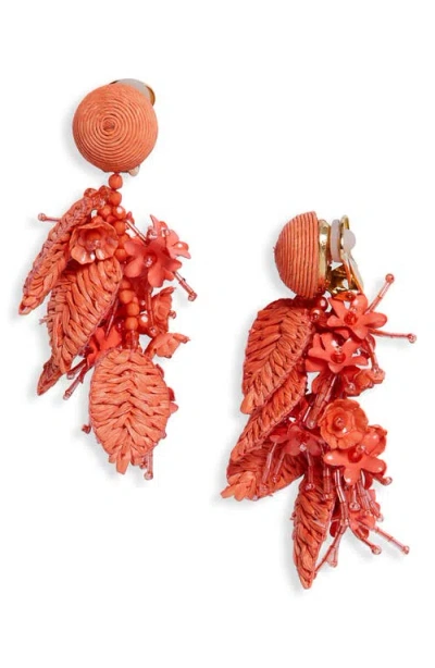 Oscar De La Renta Raffia Tassel Bouquet Clip-on Earrings In Orange