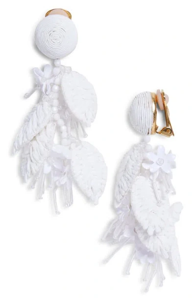 Oscar De La Renta Raffia Tassel Bouquet Clip-on Earrings In White